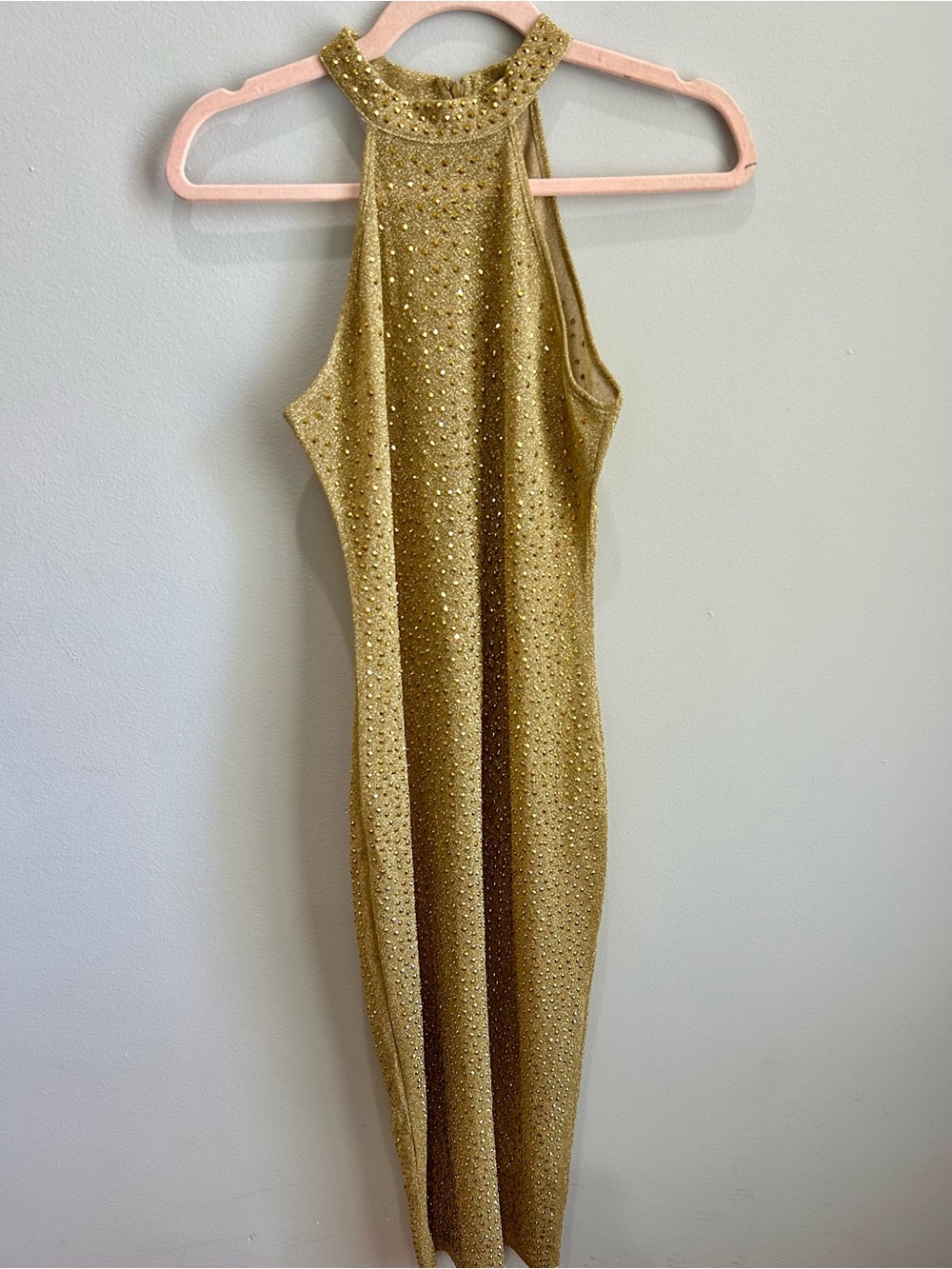 Gold Halter Neck Embellished Women's Dress